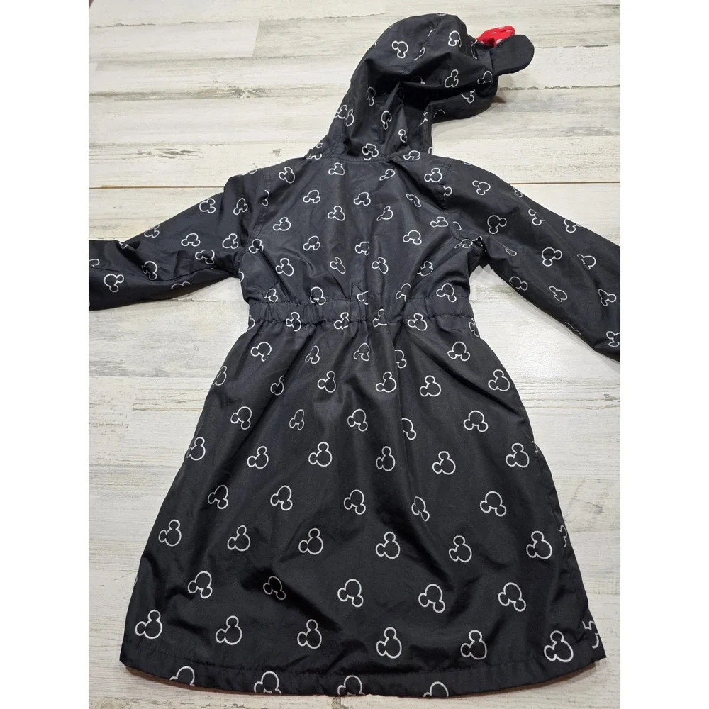 Disney Minnie Mouse Girls Black Hooded Windbreaker Jacket 3D Ears Bow Size 8